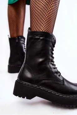 Discount Big Star Shoes Skórzane Ocieplane Botki Glany Big Star II274109 Czarne