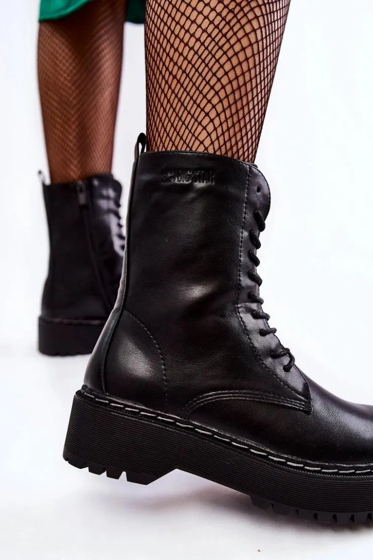 Discount Big Star Shoes Skórzane Ocieplane Botki Glany Big Star II274109 Czarne