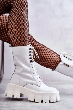 Discount GOE Skórzane Ocieplane Botki KK2N4012 Białe