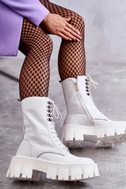 Discount GOE Skórzane Ocieplane Botki KK2N4012 Białe