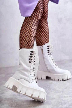 Discount GOE Skórzane Ocieplane Botki KK2N4012 Białe