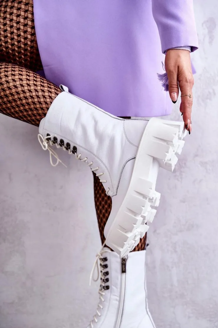 Discount GOE Skórzane Ocieplane Botki KK2N4012 Białe