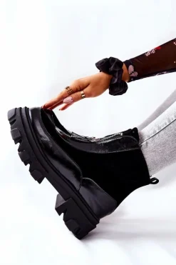 Laura Messi Czarne Botki|Botki Zimowe Damskie*Skórzane Ocieplane Botki Czarne 2371