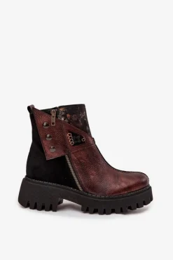 Maciejka Botki Ocieplane|Botki Maciejka*Skórzane Ocieplane Botki Na Platformie I Płaskim Obcasie 06140-02 Brązowe