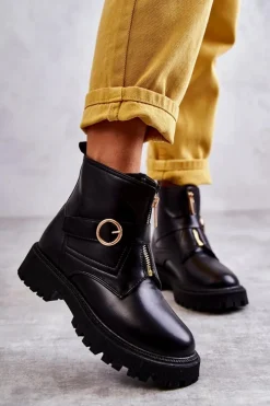 Boto Czarne Botki|Botki Zimowe Damskie*Skórzane Ocieplane Botki Na Suwak Czarne Verina