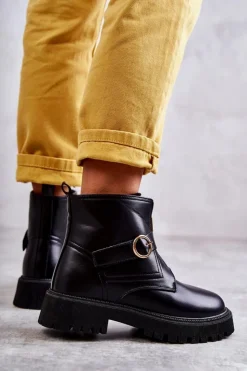 Boto Czarne Botki|Botki Zimowe Damskie*Skórzane Ocieplane Botki Na Suwak Czarne Verina