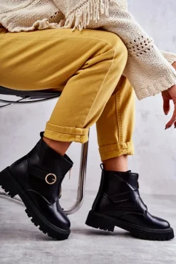 Boto Czarne Botki|Botki Zimowe Damskie*Skórzane Ocieplane Botki Na Suwak Czarne Verina