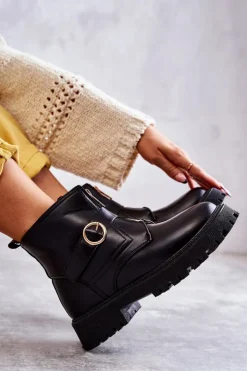 Boto Czarne Botki|Botki Zimowe Damskie*Skórzane Ocieplane Botki Na Suwak Czarne Verina