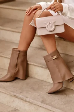 Boto Botki Na Słupku|Brązowe I Beżowe Botki*Skórzane Ocieplane Botki Na Słupku Ciemnobeżowe Chevie