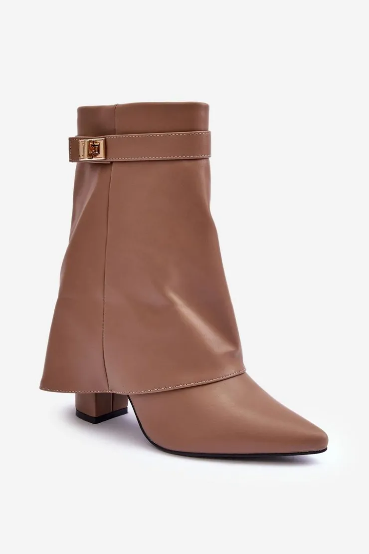 Boto Botki Na Słupku|Brązowe I Beżowe Botki*Skórzane Ocieplane Botki Na Słupku Ciemnobeżowe Chevie