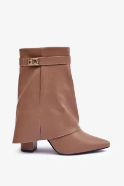 Boto Botki Na Słupku|Brązowe I Beżowe Botki*Skórzane Ocieplane Botki Na Słupku Ciemnobeżowe Chevie