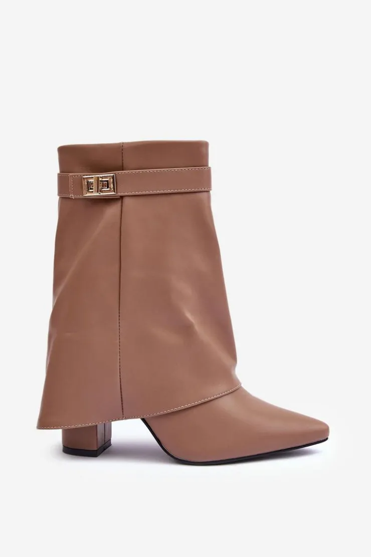 Boto Botki Na Słupku|Brązowe I Beżowe Botki*Skórzane Ocieplane Botki Na Słupku Ciemnobeżowe Chevie