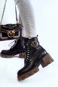 Boto Damskie Trapery|Botki Sznurowane*Skórzane Ocieplane Botki Na Suwak Czarne Lemar Raynes