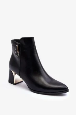 Boto Skórzane Ocieplane Botki Na Słupku Czarne Amanis