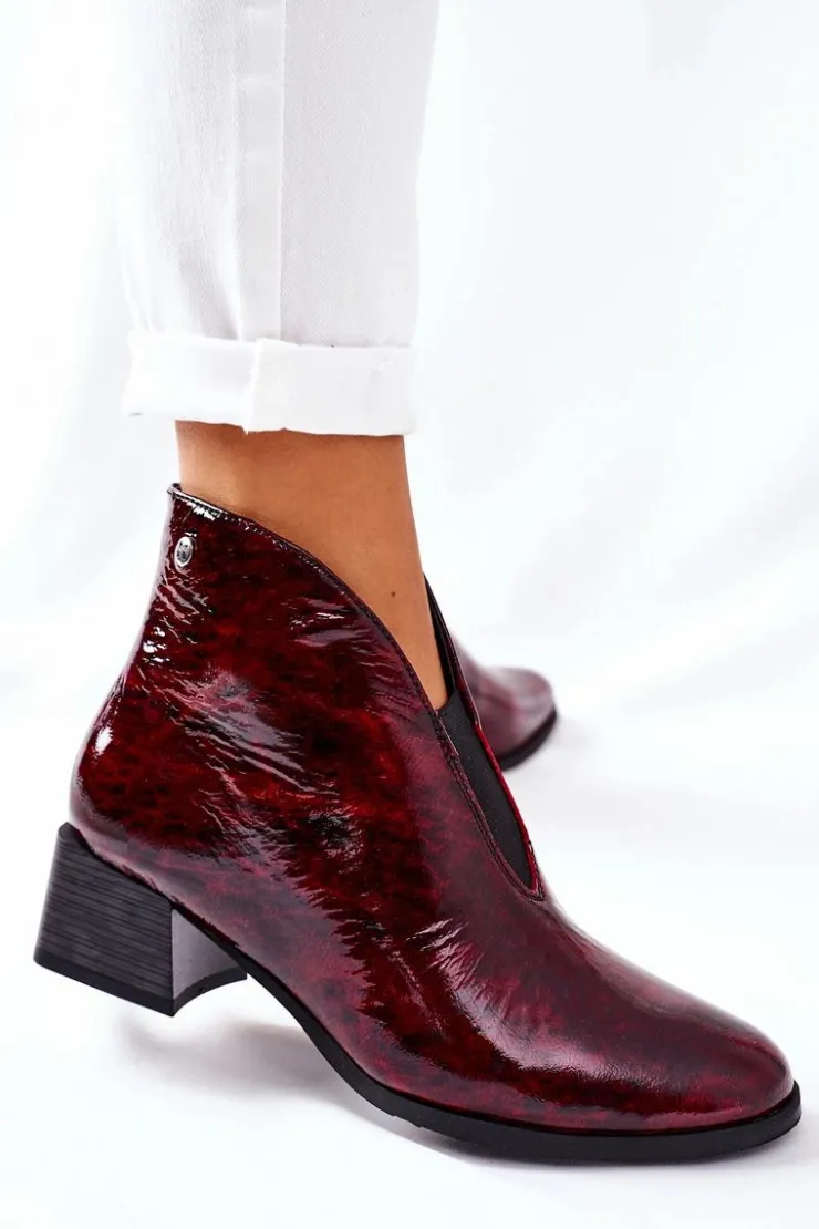 Maciejka Botki Maciejka|Botki Na Słupku*Skórzane Ocieplane Botki Na Obcasie 04777-23 Bordo