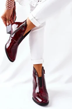 Maciejka Botki Maciejka|Botki Na Słupku*Skórzane Ocieplane Botki Na Obcasie 04777-23 Bordo