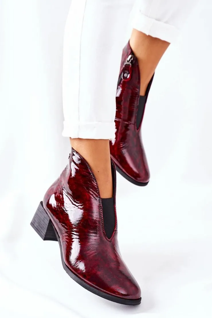 Maciejka Botki Maciejka|Botki Na Słupku*Skórzane Ocieplane Botki Na Obcasie 04777-23 Bordo