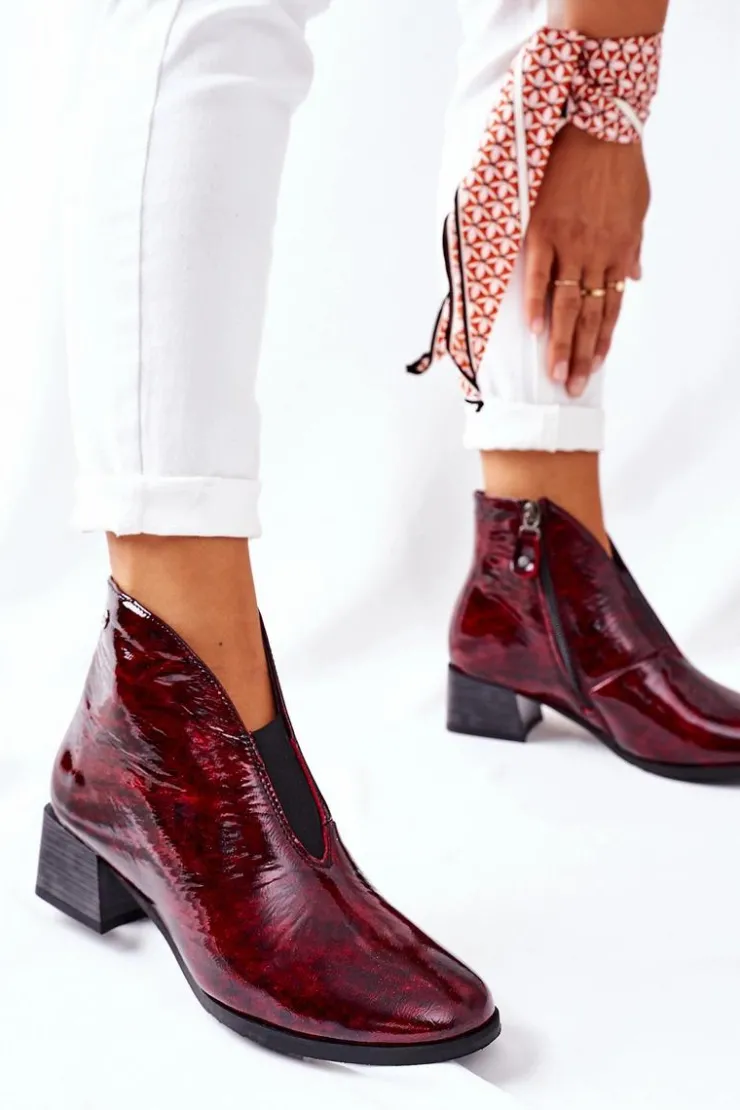 Maciejka Botki Maciejka|Botki Na Słupku*Skórzane Ocieplane Botki Na Obcasie 04777-23 Bordo