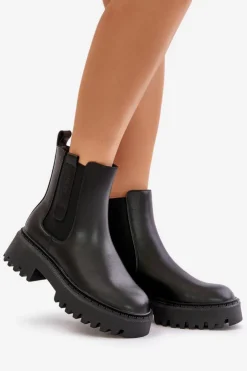 Damskie Big Star Shoes Skórzane Ocieplane Botki Sztyblety Damskie Big Star OO274A386 Czarne