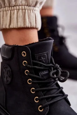 Online Evento Skórzane Ocieplane Botki Trapery Czarne Felizia