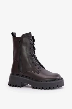 Big Star Shoes Skórzane Ocieplane Botki Workery Damskie Big Star OO274A387 Czarne