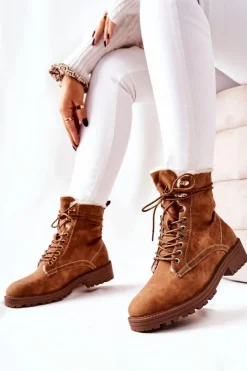 Discount Boto Skórzane Ocieplane Botki Workery Camel Kimmie