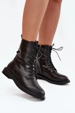 Discount Big Star Shoes Skórzane Ocieplane Damskie Botki Workery Big Star SS274480 Czarne