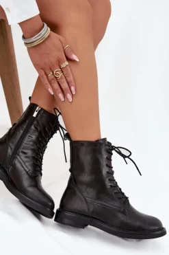 Discount Big Star Shoes Skórzane Ocieplane Damskie Botki Workery Big Star SS274480 Czarne