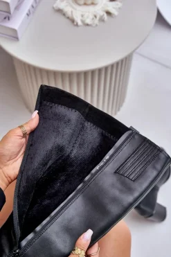 Damskie Buty Sergio Leone Skórzane Ocieplane Kozaki Na Słupku Sergio Leone KZ230-S Czarne