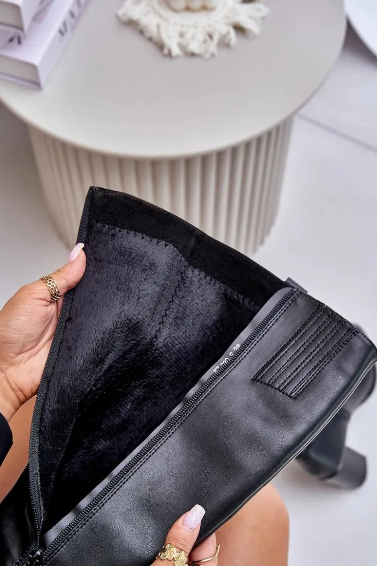 Damskie Buty Sergio Leone Skórzane Ocieplane Kozaki Na Słupku Sergio Leone KZ230-S Czarne