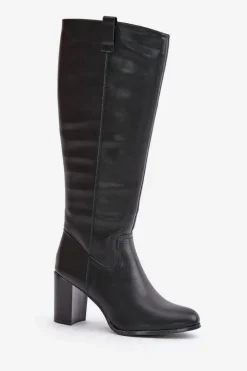 Damskie Buty Sergio Leone Skórzane Ocieplane Kozaki Na Słupku Sergio Leone KZ230-S Czarne