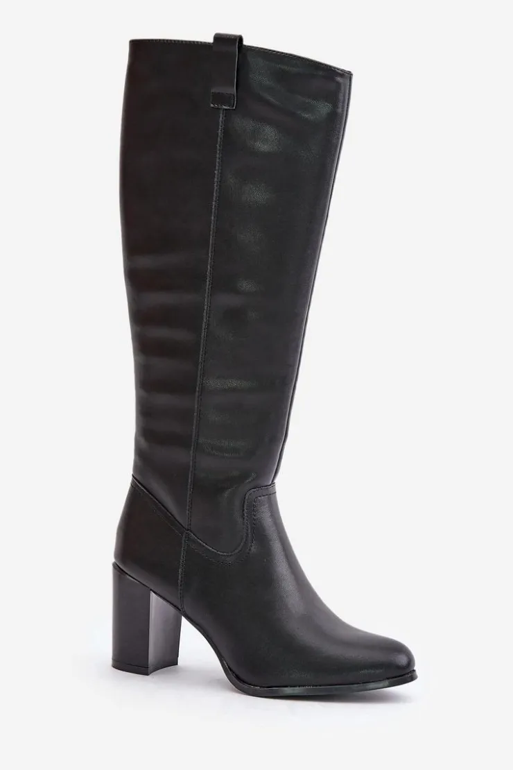 Damskie Buty Sergio Leone Skórzane Ocieplane Kozaki Na Słupku Sergio Leone KZ230-S Czarne