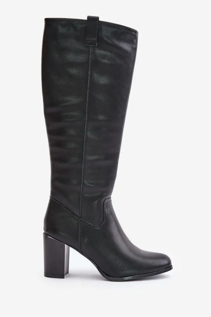 Damskie Buty Sergio Leone Skórzane Ocieplane Kozaki Na Słupku Sergio Leone KZ230-S Czarne