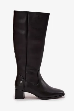 Online Maciejka Skórzane Ocieplane Kozaki Damskie Na Obcasie A7165-01 Czarne Czarny