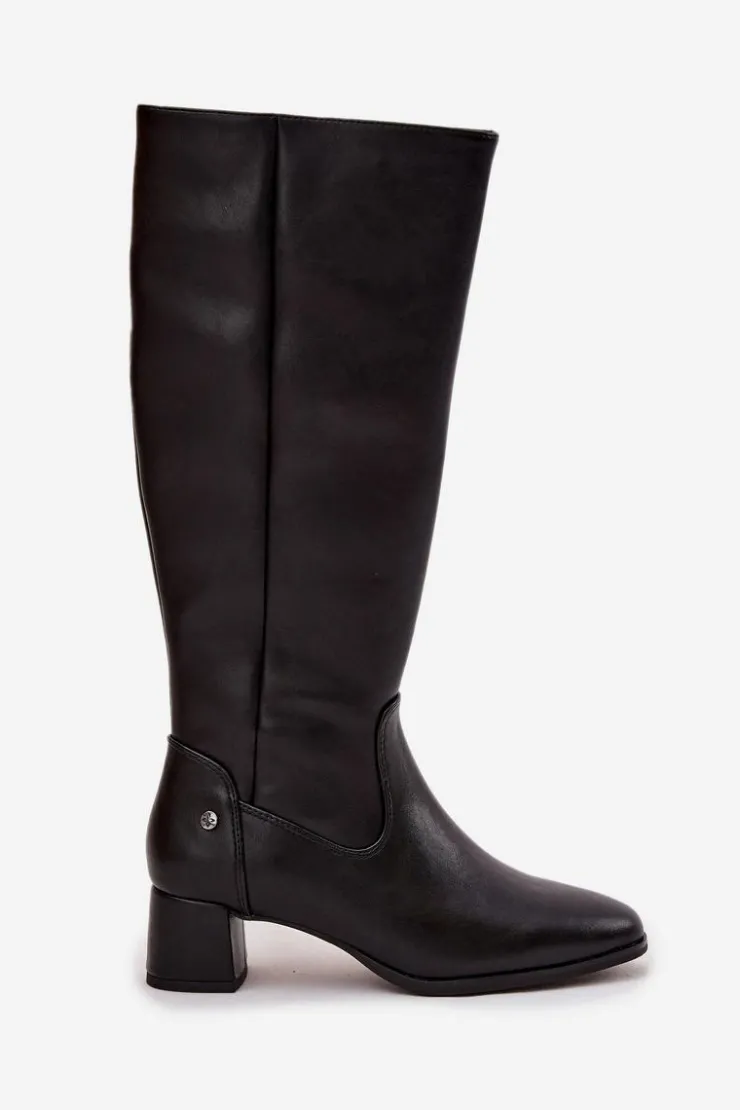 Online Maciejka Skórzane Ocieplane Kozaki Damskie Na Obcasie A7165-01 Czarne Czarny