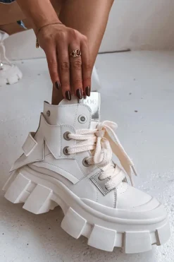 Damskie GOE Skórzane Ocieplane Sportowe Botki SS2N4055 Białe