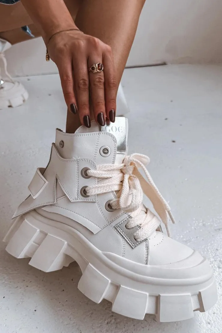 Damskie GOE Skórzane Ocieplane Sportowe Botki SS2N4055 Białe