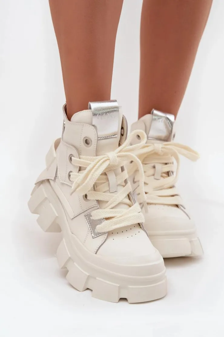 Damskie GOE Skórzane Ocieplane Sportowe Botki SS2N4055 Białe