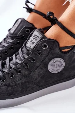 Damskie Big Star Shoes Skórzane Ocieplane Trampki Big Star II274148 Czarne