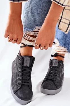 Damskie Big Star Shoes Skórzane Ocieplane Trampki Big Star II274148 Czarne