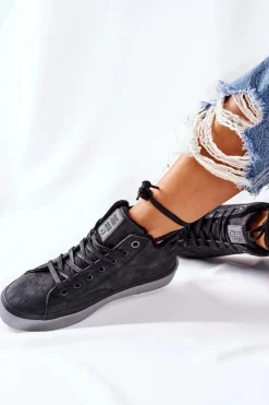 Damskie Big Star Shoes Skórzane Ocieplane Trampki Big Star II274148 Czarne