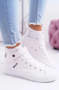Big Star Shoes Skórzane Ocieplane Trampki BIG STAR V274541FW Białe