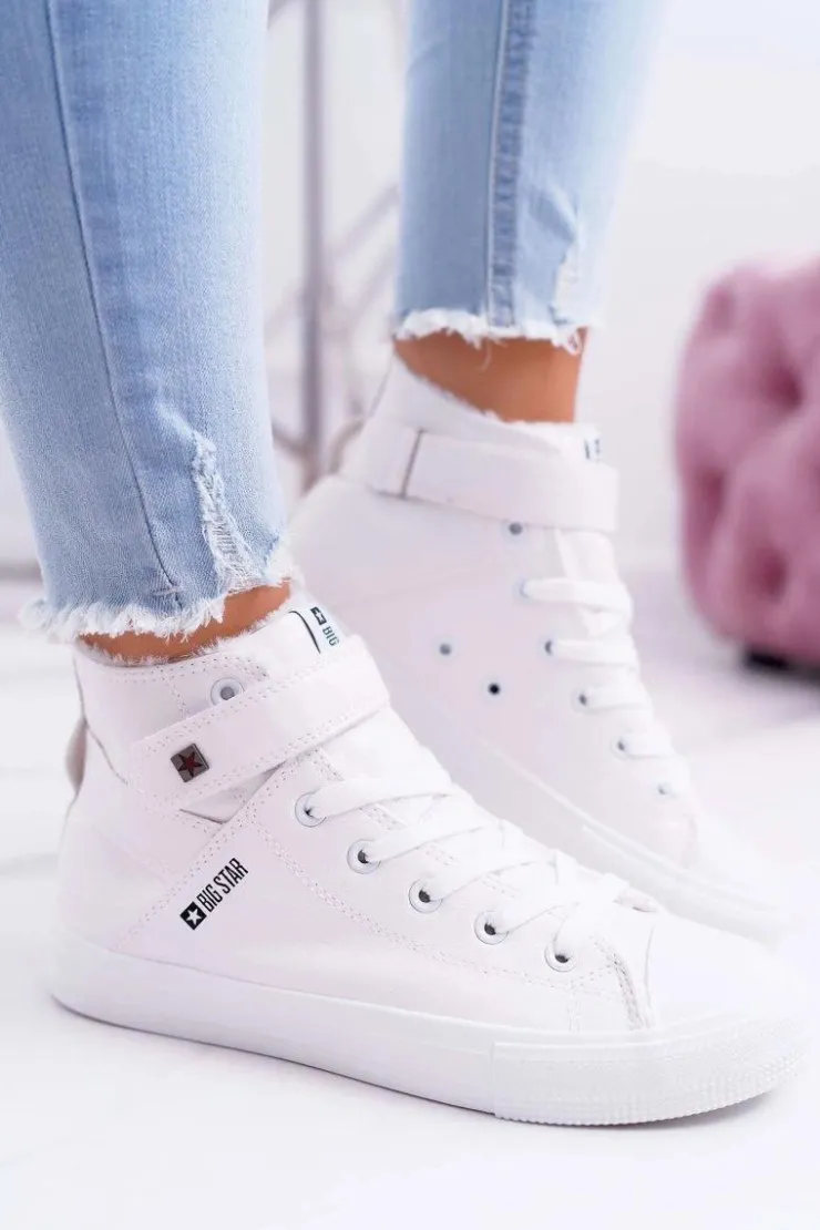 Big Star Shoes Skórzane Ocieplane Trampki BIG STAR V274541FW Białe