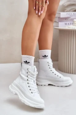 Damskie Big Star Shoes Skórzane Ocieplane Trampki Na Masywnej Platformie Big Star OO274A598 Białe