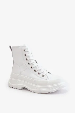 Damskie Big Star Shoes Skórzane Ocieplane Trampki Na Masywnej Platformie Big Star OO274A598 Białe