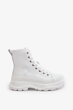 Damskie Big Star Shoes Skórzane Ocieplane Trampki Na Masywnej Platformie Big Star OO274A598 Białe