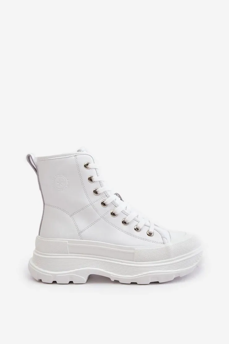 Damskie Big Star Shoes Skórzane Ocieplane Trampki Na Masywnej Platformie Big Star OO274A598 Białe