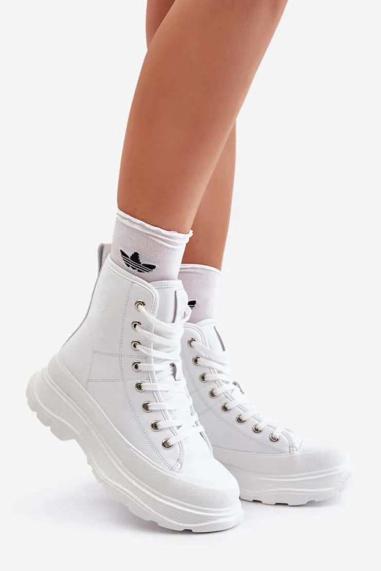 Damskie Big Star Shoes Skórzane Ocieplane Trampki Na Masywnej Platformie Big Star OO274A598 Białe