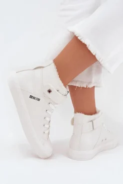 Sale Big Star Shoes Skórzane Ocieplane Trampki BIG STAR V274541FW Białe