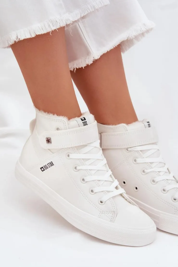 Sale Big Star Shoes Skórzane Ocieplane Trampki BIG STAR V274541FW Białe